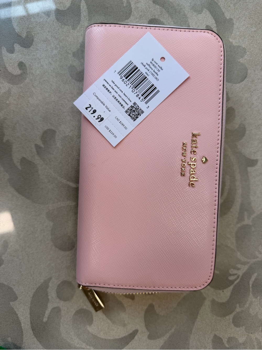 kate spade Blush Pink Zip-Around Wallet with Gold Hardware